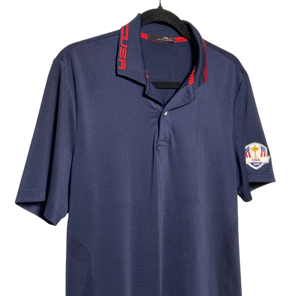 RLX Ralph Lauren Ryder Cup 2016 USA Golf Polo Shirt Navy Blue 21" Wie 30" Long